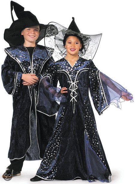 Carnavalskleding Tovenaar jongenskostuum zwart paars Maat 164