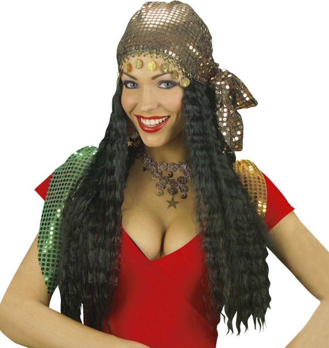 Gipsy pruik met hoofddoekje voor vrouwen - Verkleedpruik