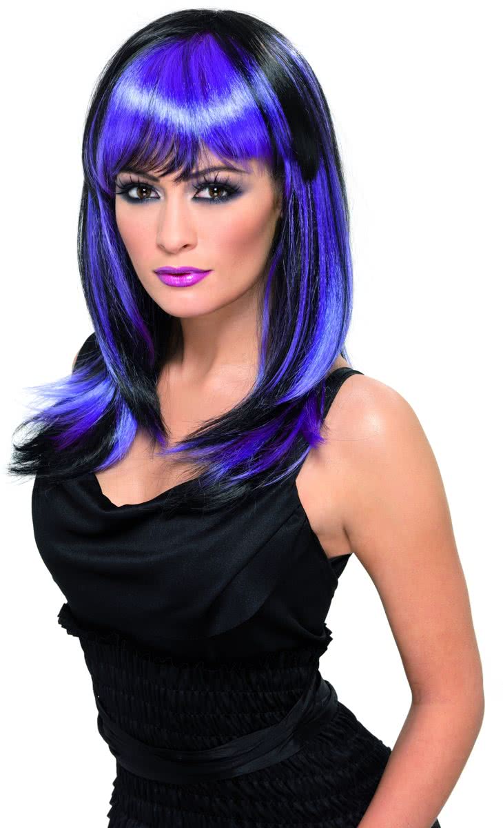Glamour Witch Wig, Black and Purple