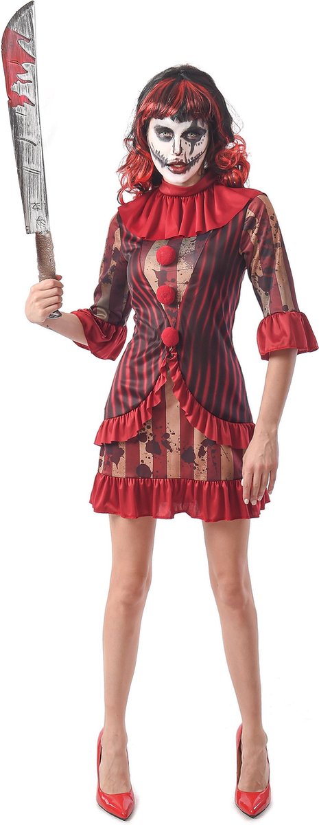   - Angstaanjagende clown vermomming rood vrouw - Rood - S