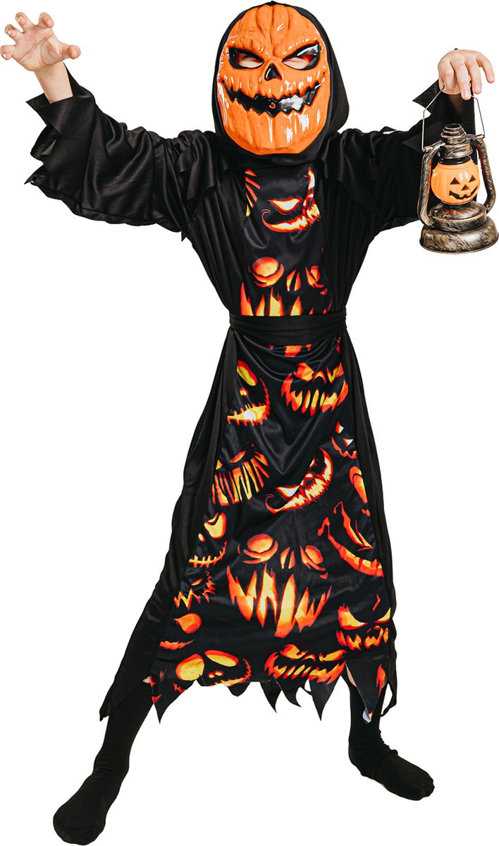   - Griezelige pompoenvermomming voor kinderen - Zwart - S 110/122 (4-6 jaar)