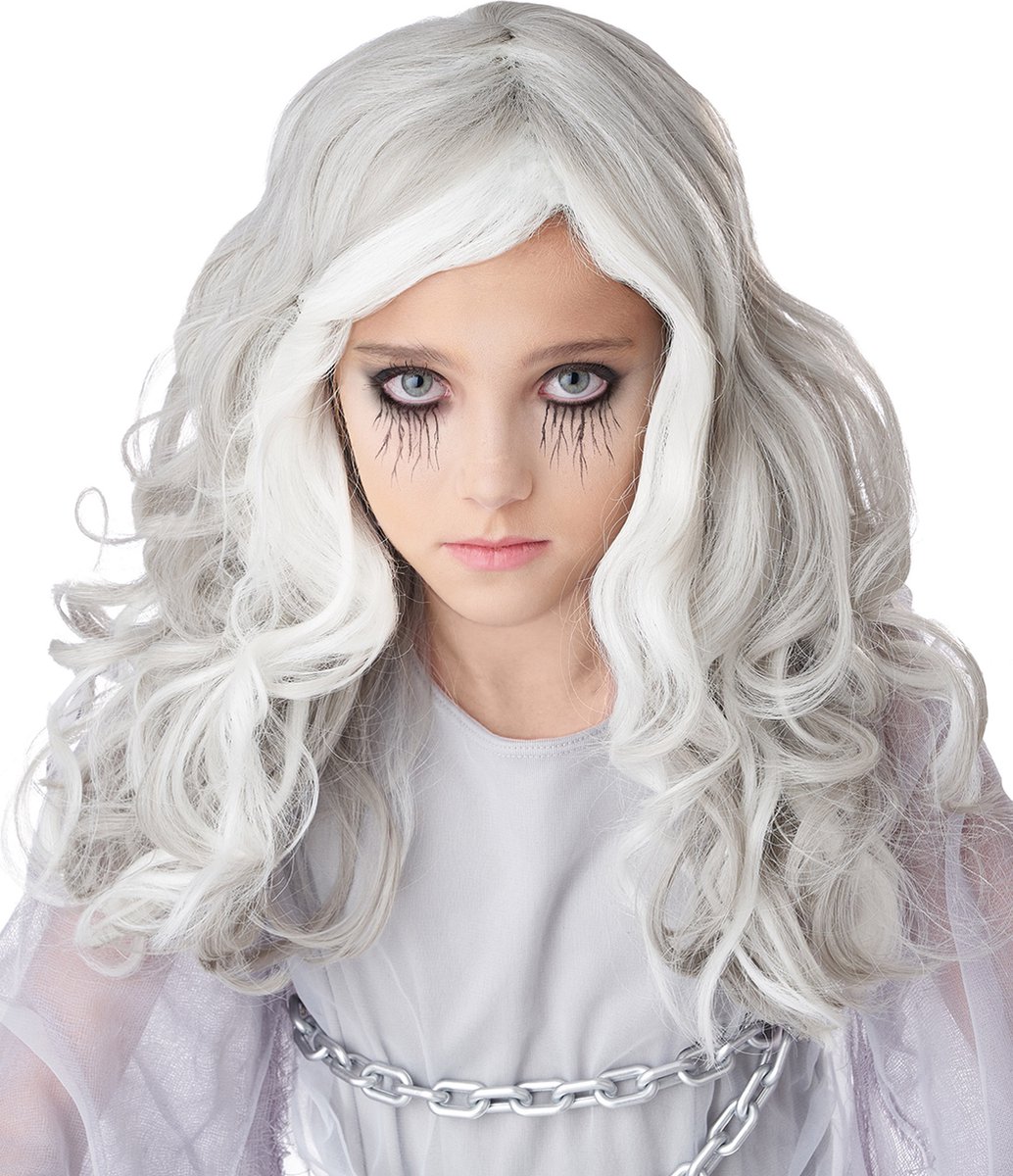   - Lange grijze fosforescerende kinderpruik