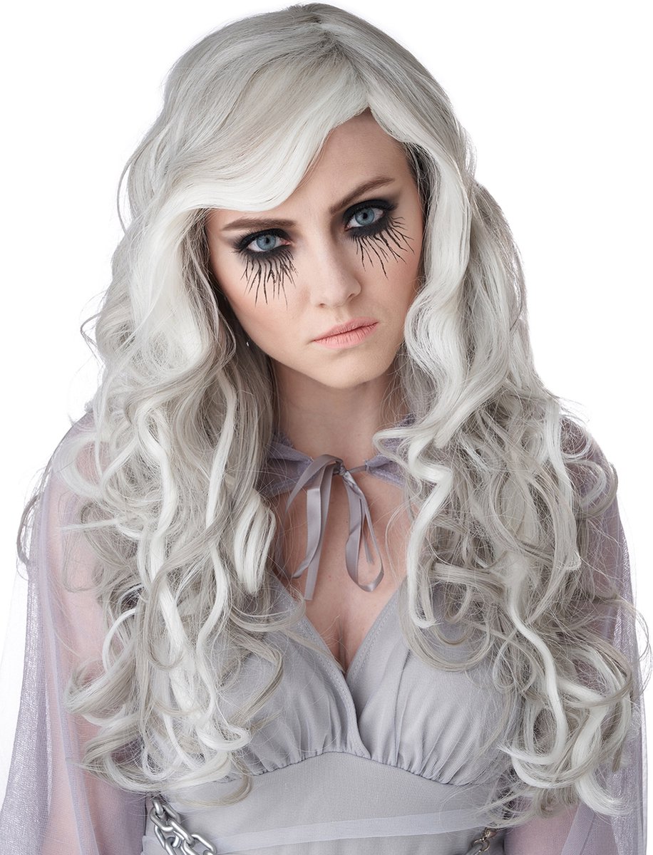   - Lange grijze fosforescerende pruik voor dames