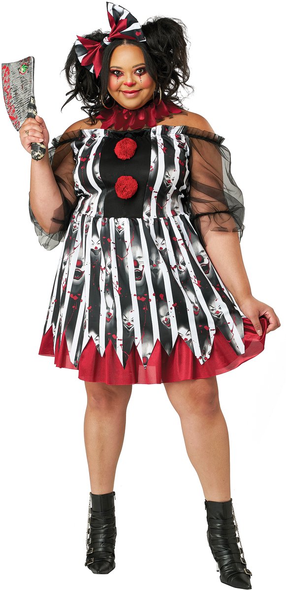   - Luxe plus-size gek clownskostuum voor vrouwen