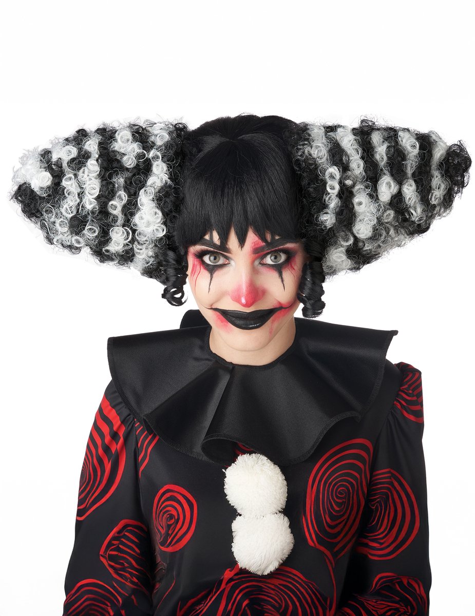   - Luxe zwart-witte boze clownpruik voor volwassenen