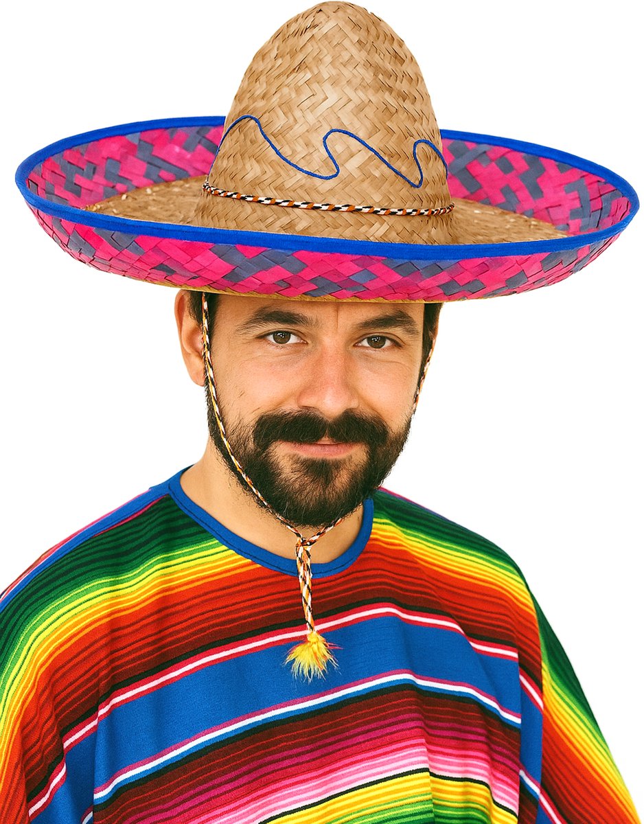   - Mexicaanse Sombrero roze en blauwe randvolwassene