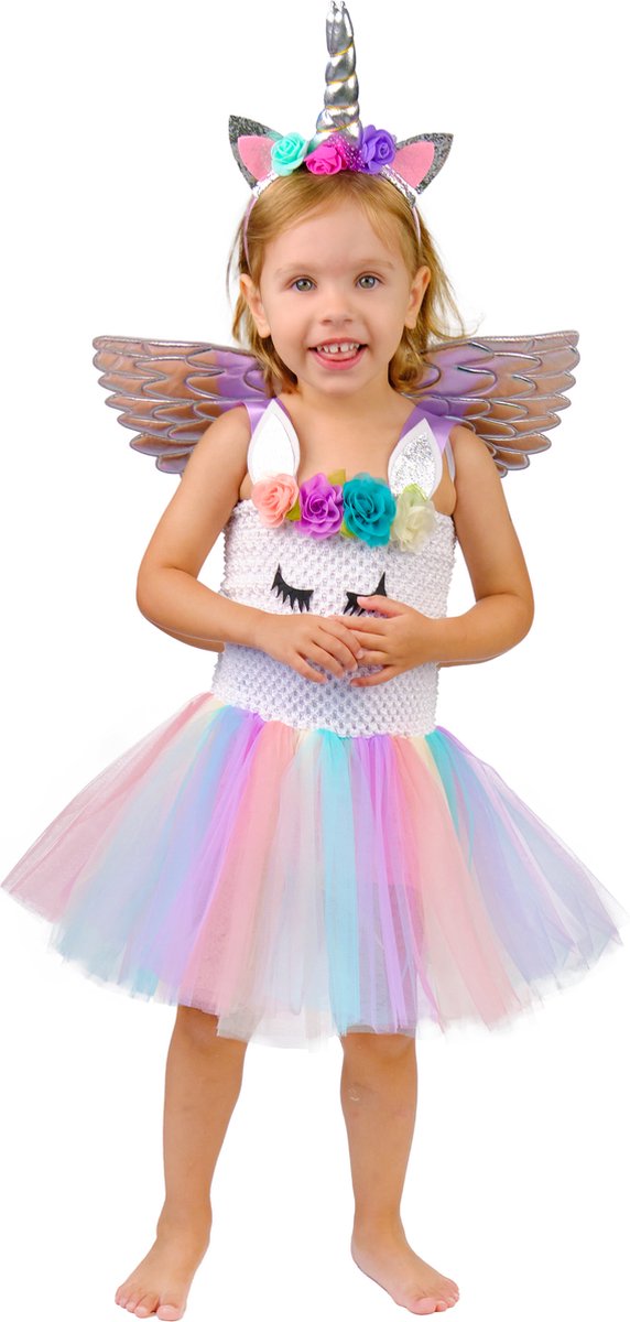   - Pastelkleurige eenhoorn kostuum met bloemen voor meisjes