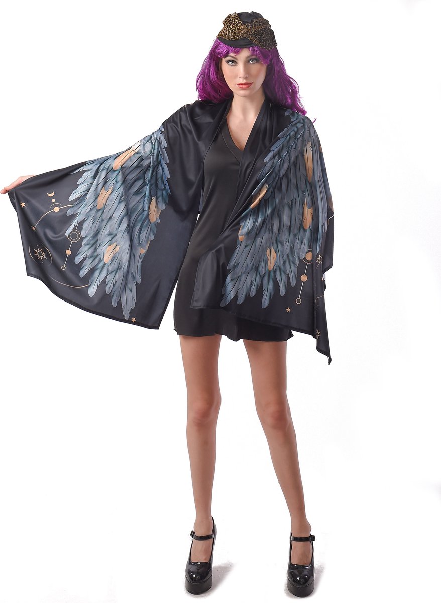   - Zwarte poncho met engelenvleugels voor dames