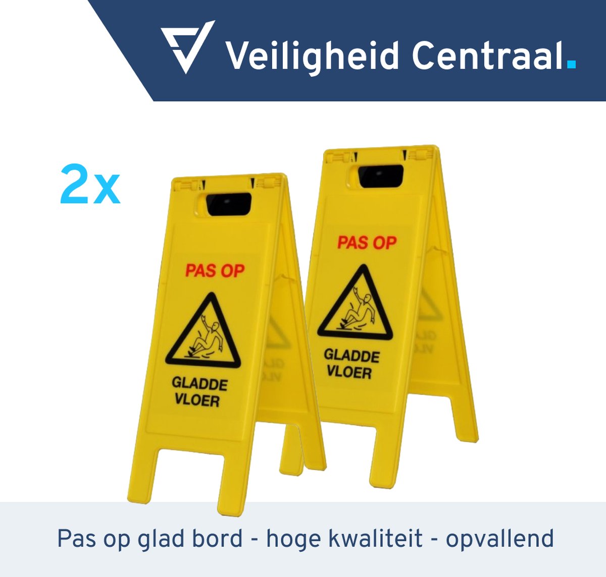 2 stuks - Baken pas op gladde vloer - waarschuwingsbord - pas op glad