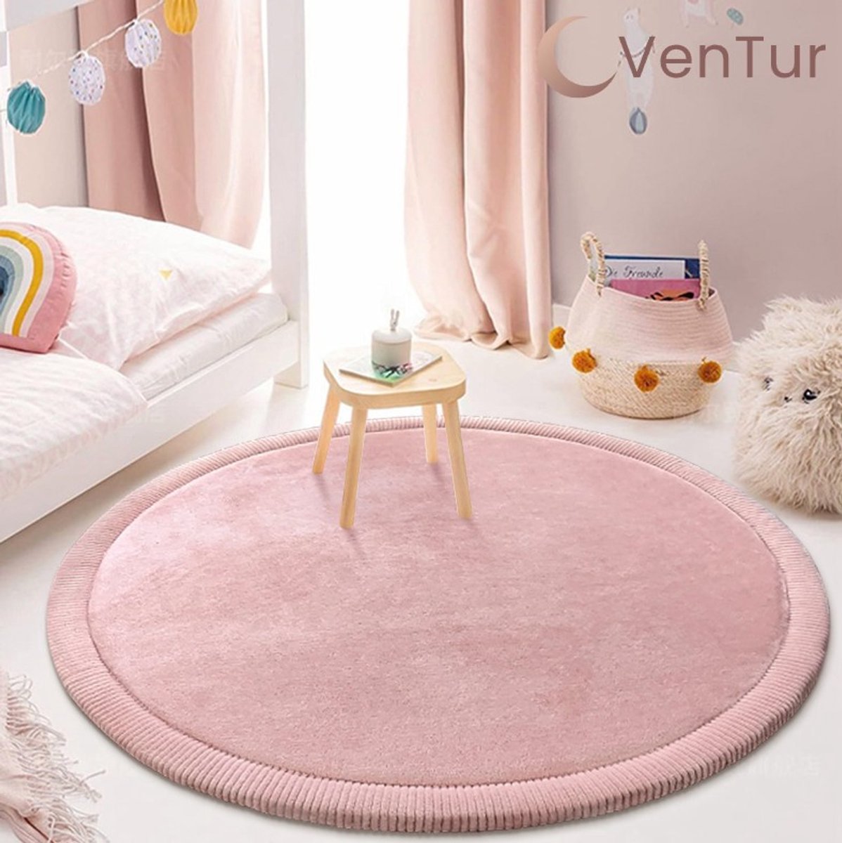 VenTur Speelmat - Ø 140cm Rond - 3cm Extra Dik - Extra Zacht - Roze - Extra Veilig voor alle Kinderen - Modern Duurzaam Design - Grote Ronde Babymat - Extra Dikke Antislip Speelkleed - Kindermat - Speeltapijt - Speel mat - Kinder Mat - Anti-slip
