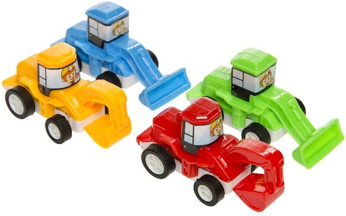 Stoere Graafmachine met pull back motor - 12 stuks uitdeelcadeautje traktatie kinderfeestje