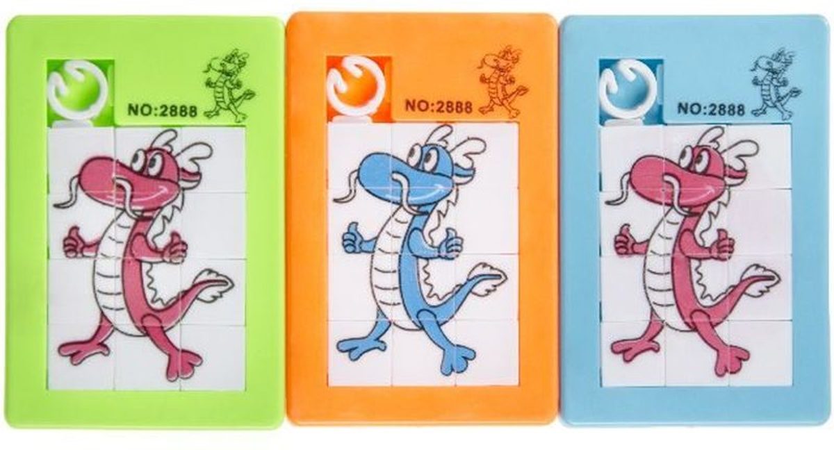 schuifpuzzel dieren - 12 stuks schuifpuzzeltje draak - leuk als traktatie / uitdeelcadeau of kinderfeestje
