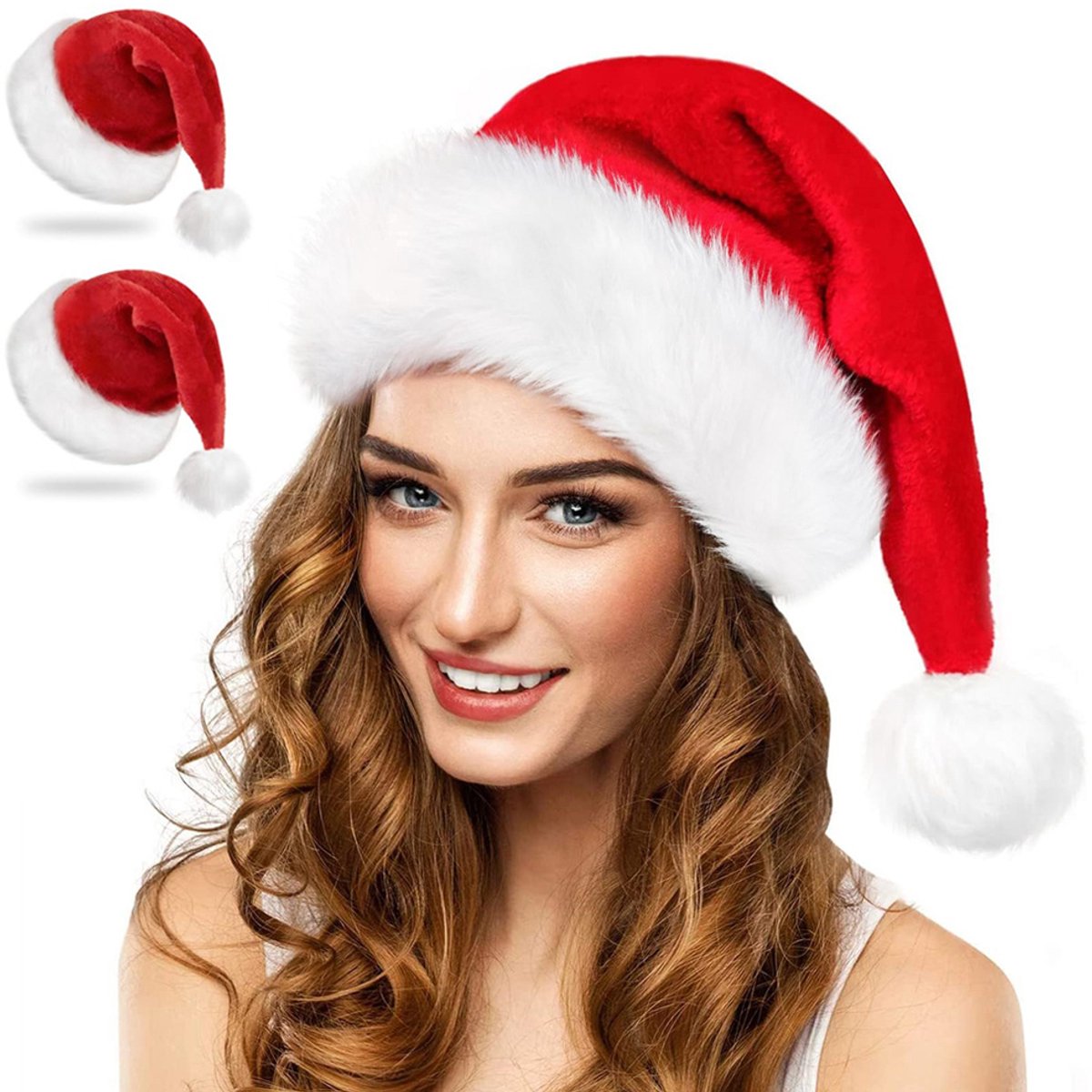 2 stuks Kerstmuts voor volwassenen, unisex dubbellaags fluwelen kerstkerstmuts, klassieke kerstmuts voor nieuwjaar, Kerstmis, feestdecoratie - Kerstaccessoires/kerst verkleedaccessoires, (Volwassen stijlen)