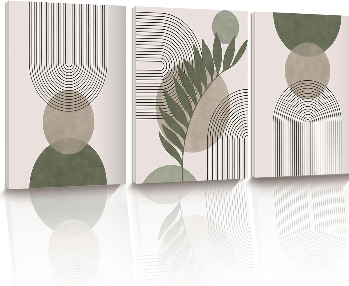 3 Frameloze Canvas Wanddecoraties, Grijsgroene Bohemien Wanddecoraties, Abstracte Prints, Minimalistisch, Wanddecoratie Voor Op Kantoor, 21*30 cm