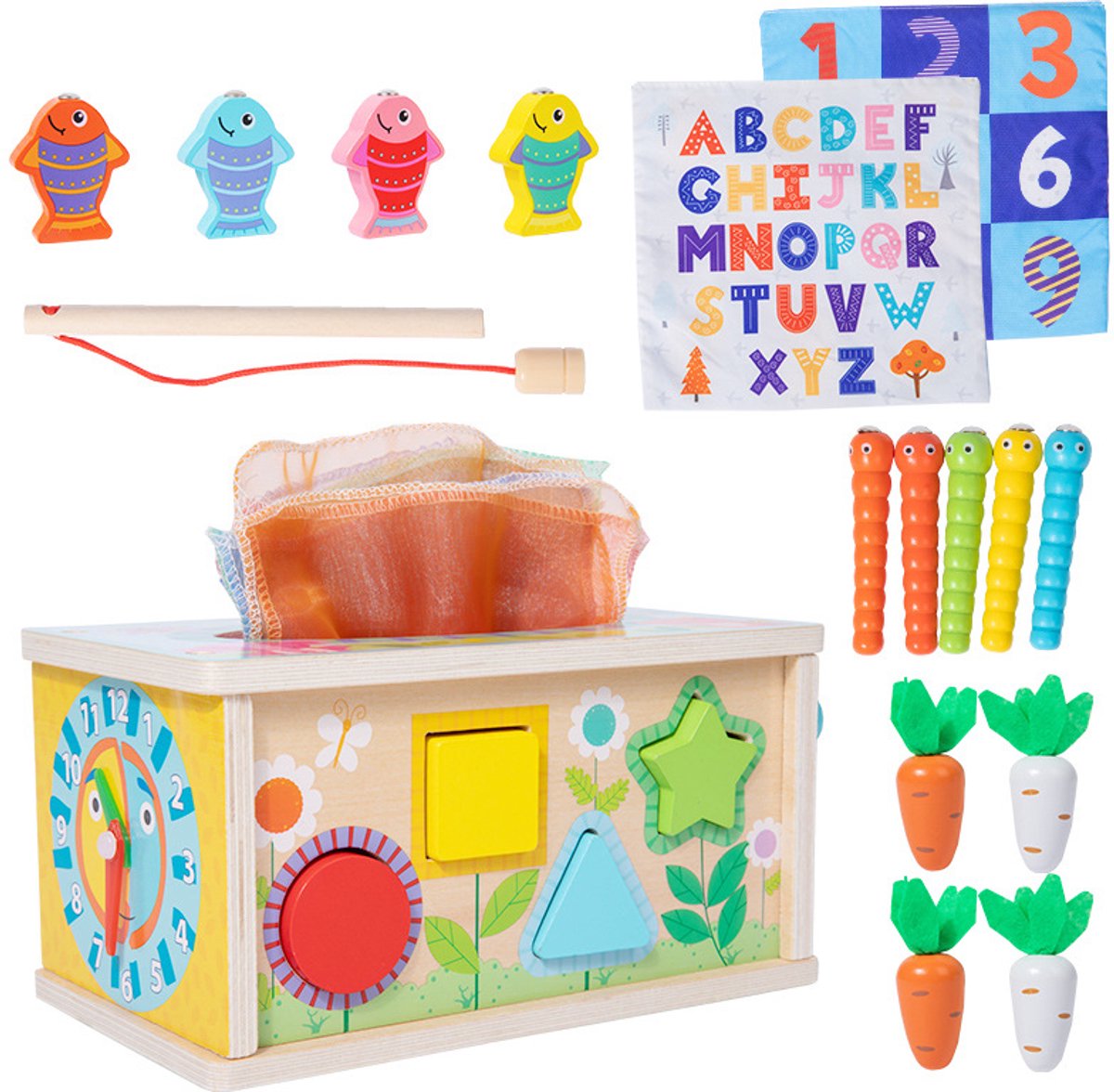 Houten Papieren Speeldoos Voor Kinderen, Concentratietraining, Vissen En Worteltrekken Multifunctioneel Educatief Speelgoed Voor Vroege Educatie