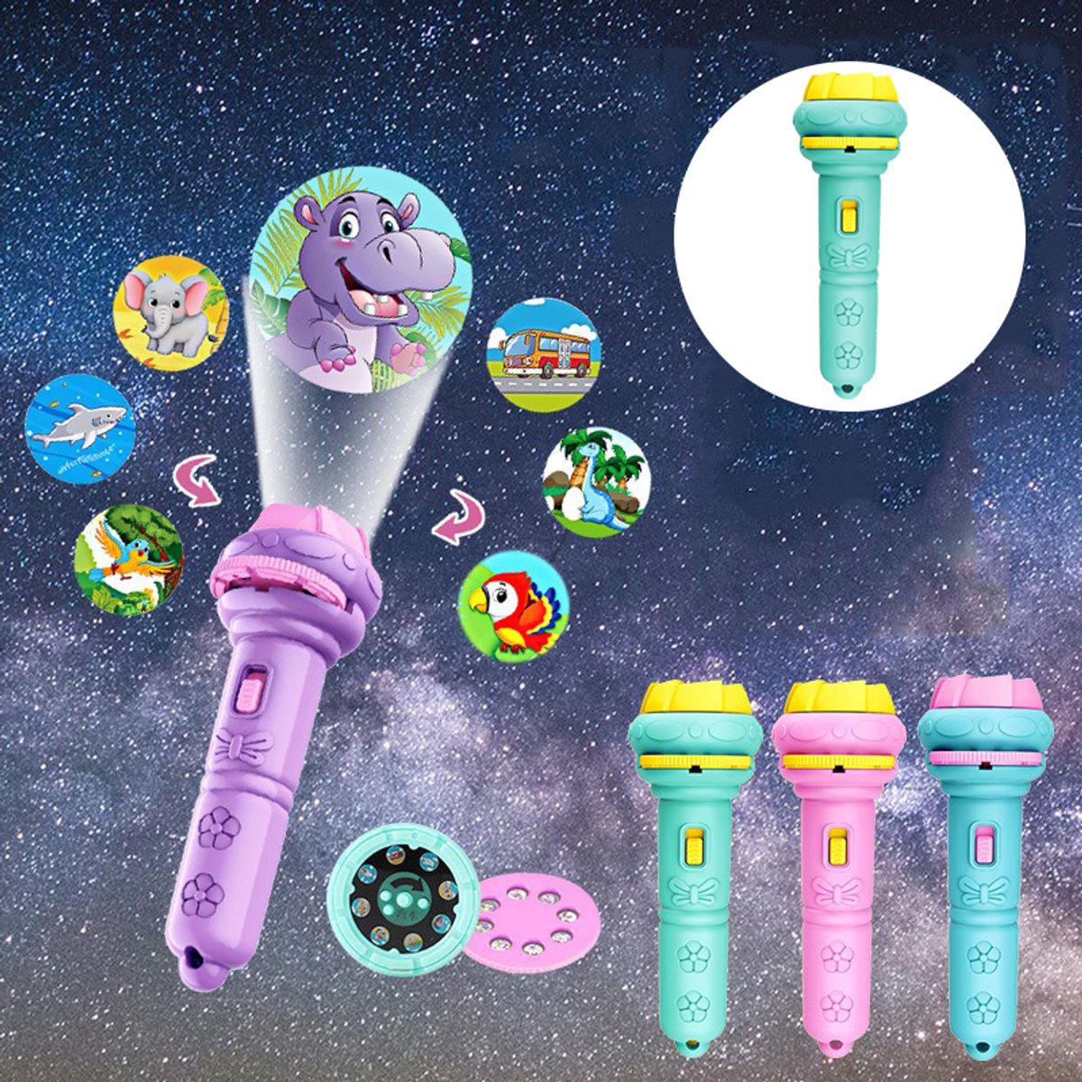 Kinderen Projector Zaklamp met 10 Dia’s - Educatief Speelgoed, Nachtlampje, Mini Beamer voor Peuters, Interactief Cadeau, Multifunctioneel Lichtspeelgoed - Groen