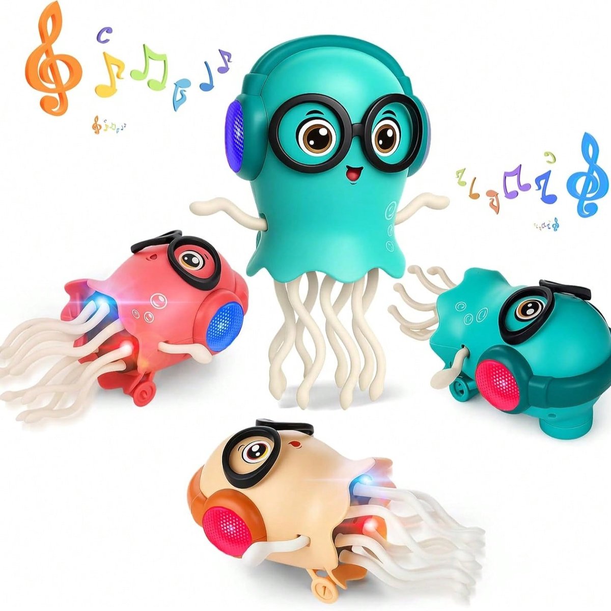 Magische dansende kwallen babyspeelgoed, elektrisch automatisch ontwijkend speelgoed met licht en geluid, interactief kruipspeelgoed, automatisch sensorspeelgoed blauw voor 1,2,3, 4, 5, 6 en 7 jaar oude kinderen jongens meisjes cadeaus