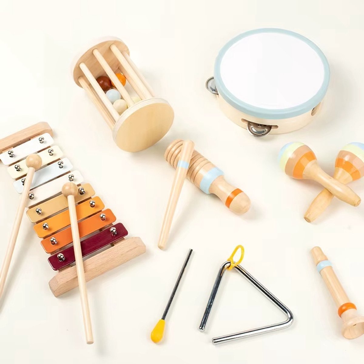 Set Van 6 Stuks, Muziekinstrument Speelgoedset, 3-6 Jaar Cadeau Voor Jonge Kinderen, Houten Speelgoed Muziekinstrument, Slaginstrument