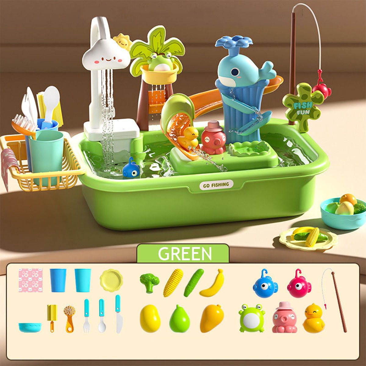 Speeltafel - Waterbandplank voor kinderen - 1 set Baby speeltafel baby speelgoed - sensorische watercircuittafel - waterdicht - tafel om te vissen - groen