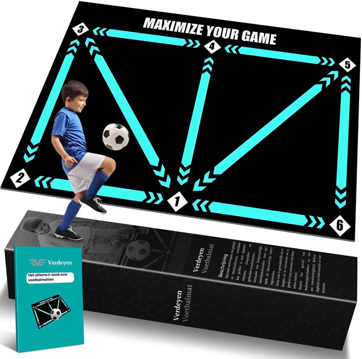 Verdeyen ® Voetbal Trainingsmat - Voetbal Trainingsmateriaal - Voetbal Spullen - Voetbal Training - Dribbelmat - Voetbalmat - Sportmat - 80x50 cm - Opvouwbaar - Antislip - Inclusief E-book