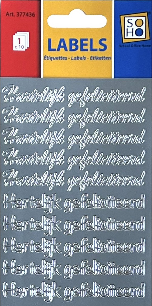 Peel off stickers - Hartelijk Gefeliciteerd - Zilver - 50 stuks
