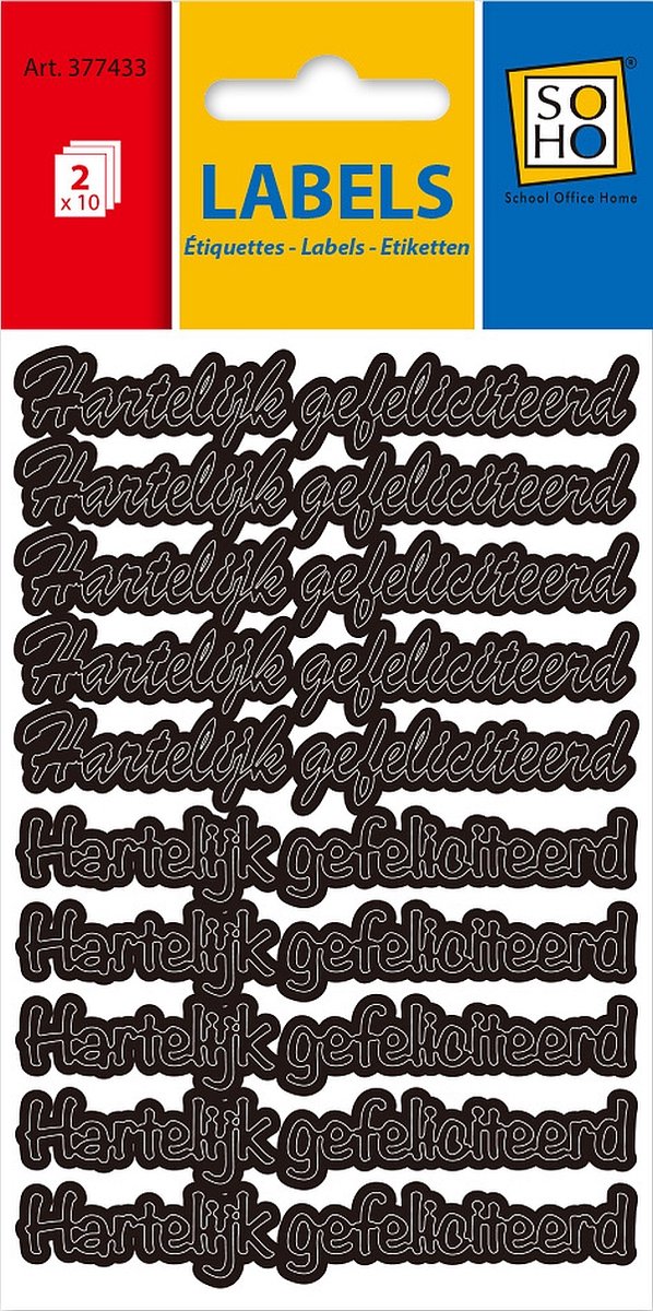 Peel off stickers - Hartelijk Gefeliciteerd - Zwart - 60 stuks
