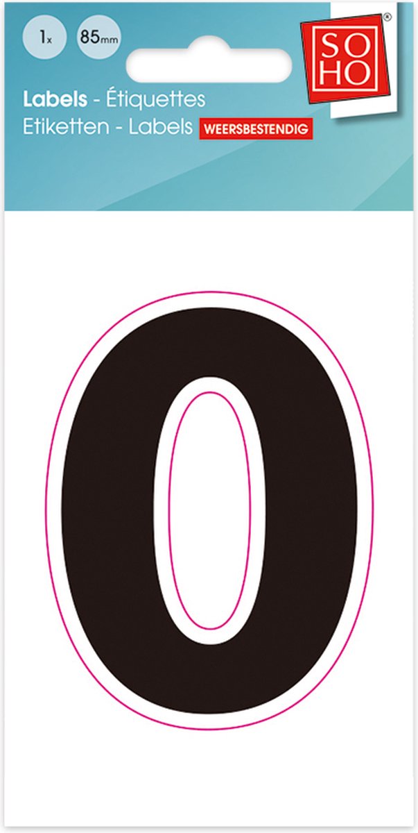 Plakcijfer - Nummer Sticker -  0 - Weerbestendig Ca. 85mm Hoog - Zwart