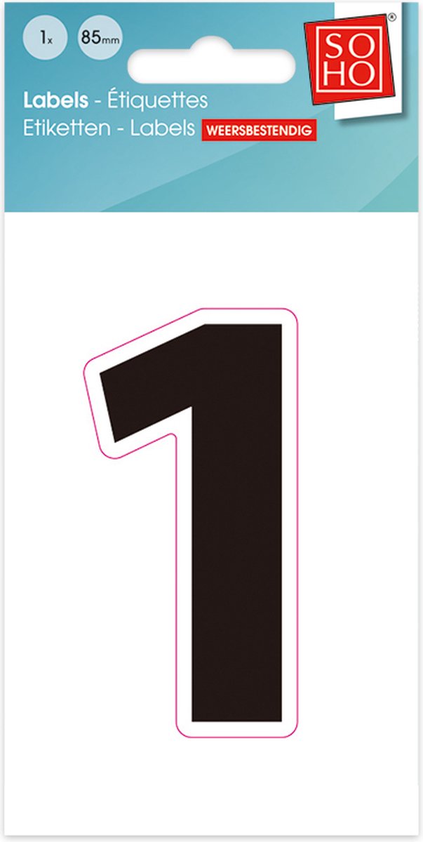 Plakcijfer - Nummer Sticker -  1 - Weerbestendig Ca. 85mm Hoog - Zwart
