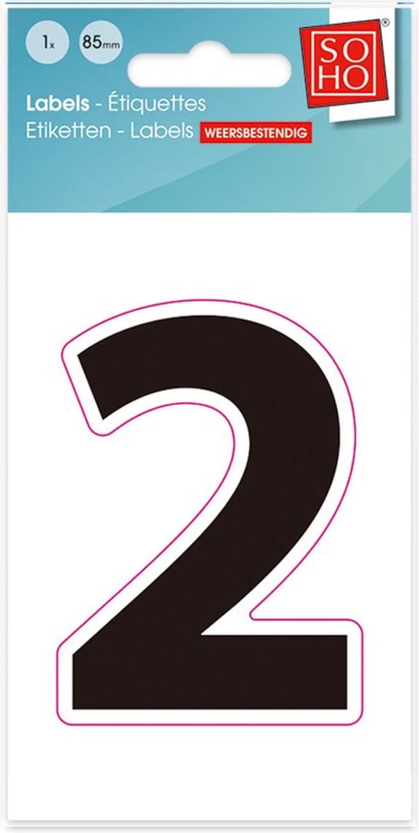 Plakcijfer - Nummer Sticker - 2 - Weerbestendig 8,5 cm hoog - Zwart - Gratis Verzonden