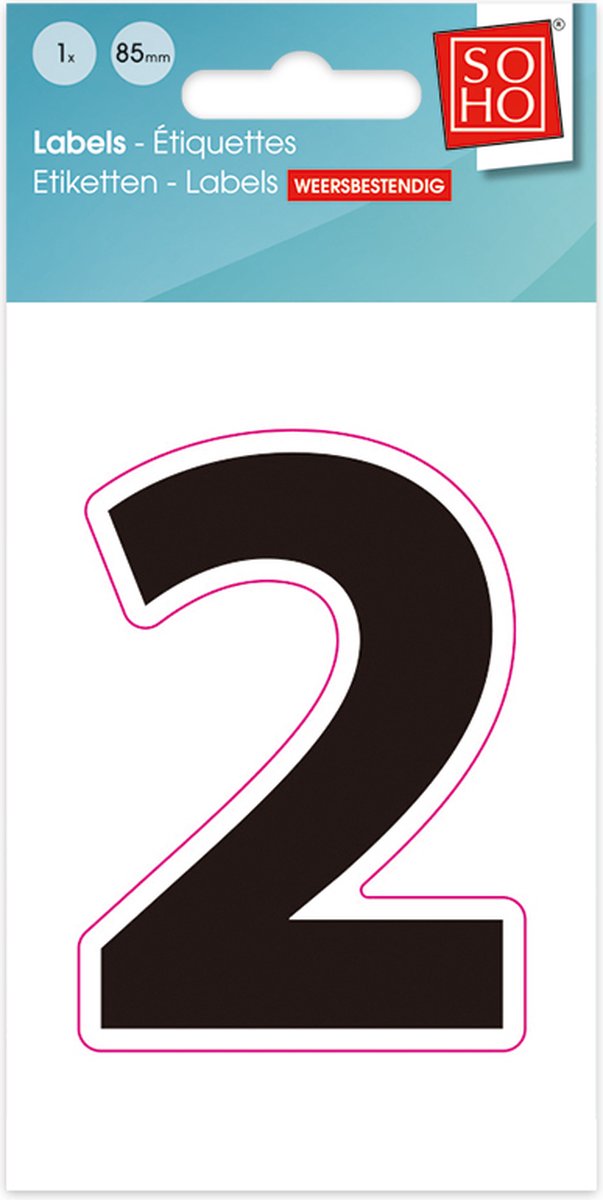 Plakcijfer - Nummer Sticker - 2 - Weerbestendig Ca. 85mm Hoog - Zwart