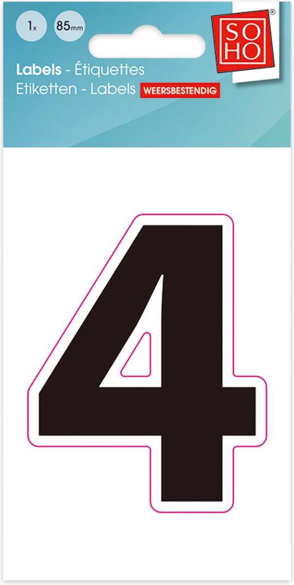 Plakcijfer - Nummer Sticker - 4 - Weerbestendig Ca. 85mm Hoog - Zwart