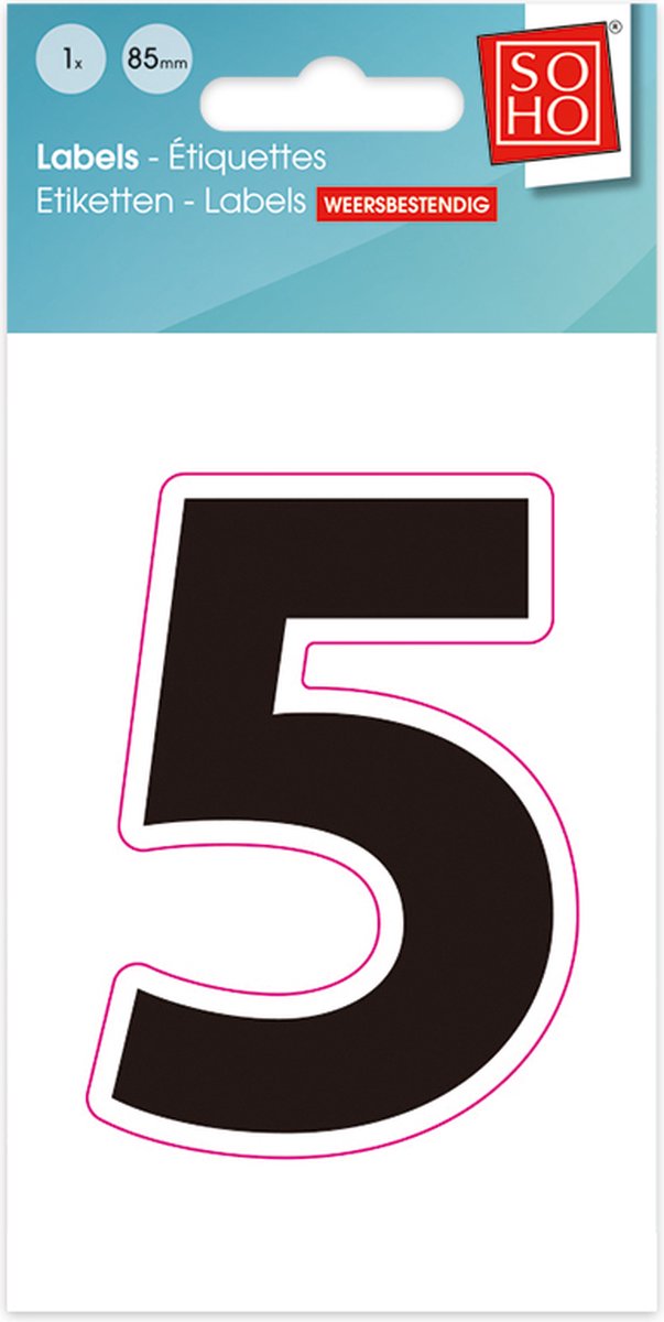 Plakcijfer - Nummer Sticker - 5 - Weerbestendig Ca. 85mm Hoog - Zwart