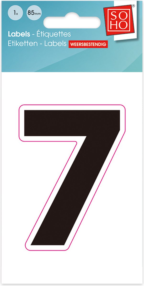 Plakcijfer - Nummer Sticker - 7 - Weerbestendig Ca. 85mm Hoog - Zwart