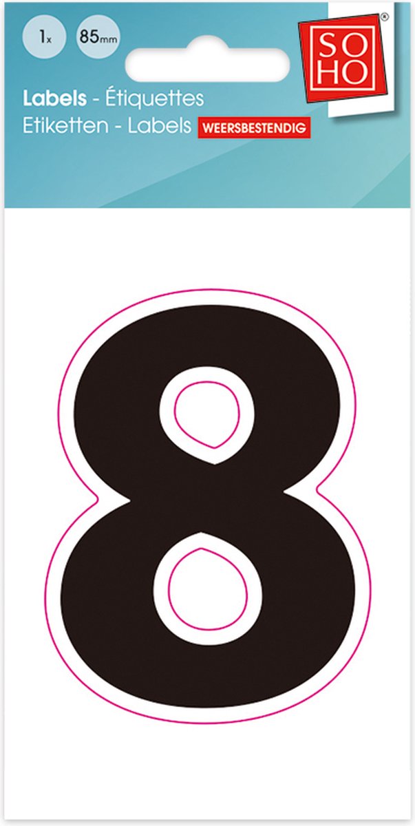 Plakcijfer - Nummer Sticker - 8 - Weerbestendig Ca. 85mm Hoog - Zwart