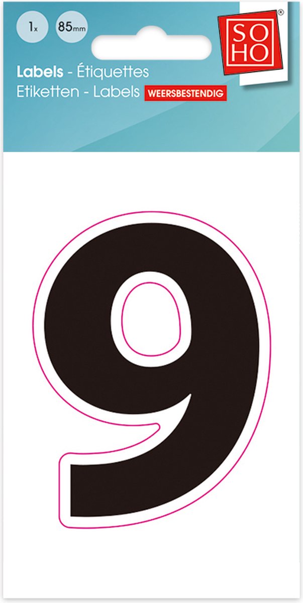 Plakcijfer - Nummer Sticker - 9 - Weerbestendig Ca. 85mm Hoog - Zwart