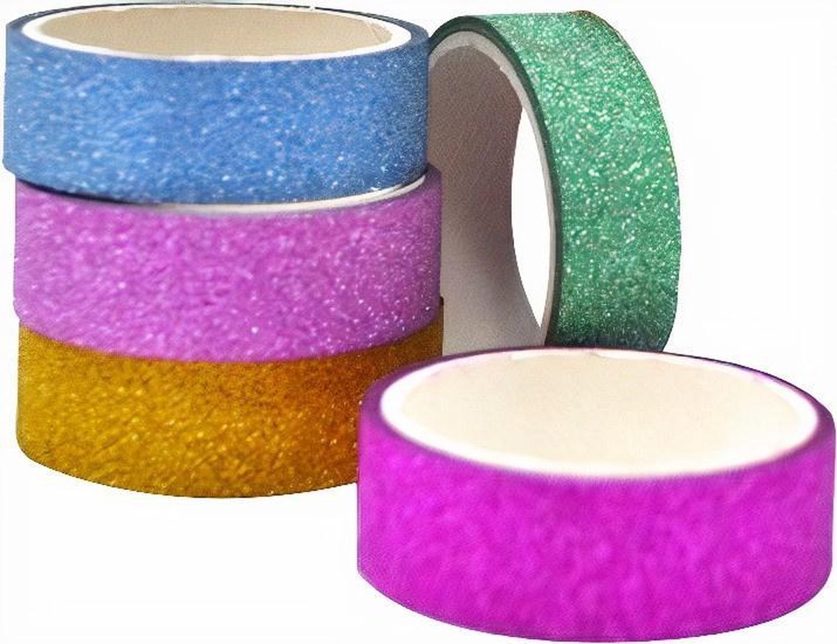 decoratietape Bright Glitter 15 meter papier 5-delig