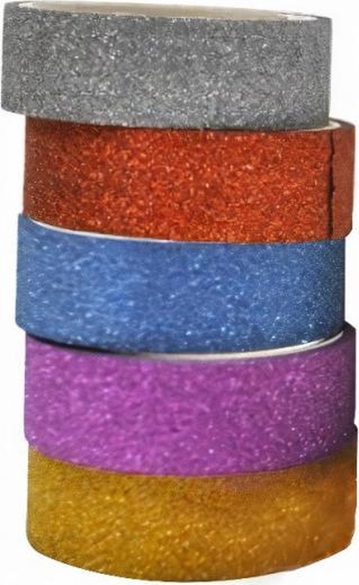 decoratietape Glitter 15 meter papier 5-delig