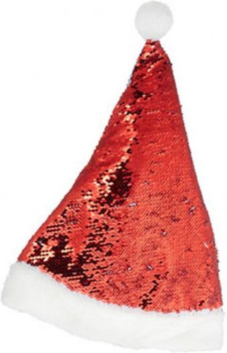 kerstmuts met pailletten polyester rood/wit one-size