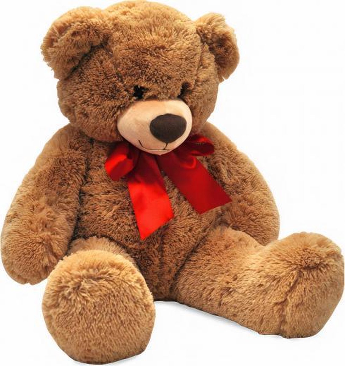 knuffelbeer met strik XL pluche 80 cm bruin/rood
