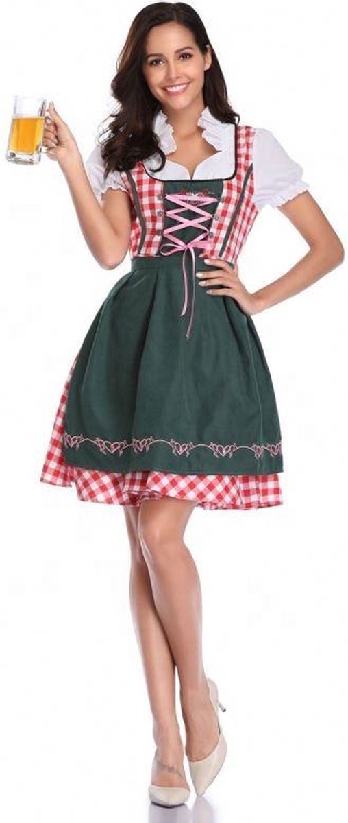 Vermanto Tiroler Jurk - Dames - Oktoberfest - Tiroler - Dirndl - Rood - Groen - M
