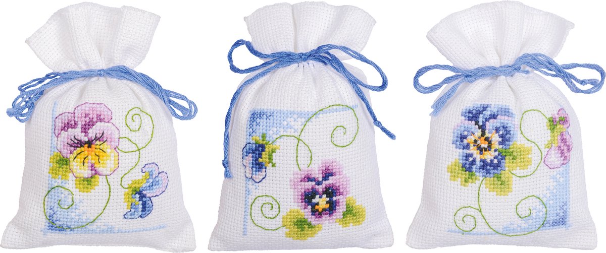 Vervaco Viooltjes kruidenzakjes set van 3 borduren (pakket) PN-0145811