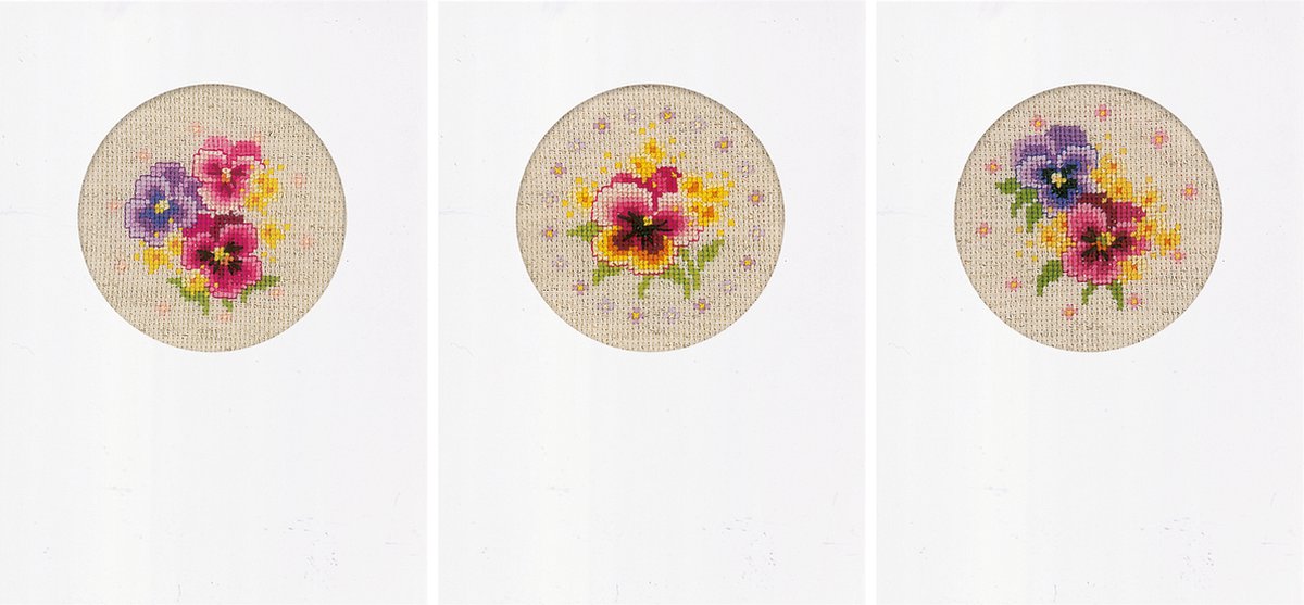 Vervaco Viooltjes set van 3 wenskaarten borduren PN-0174604