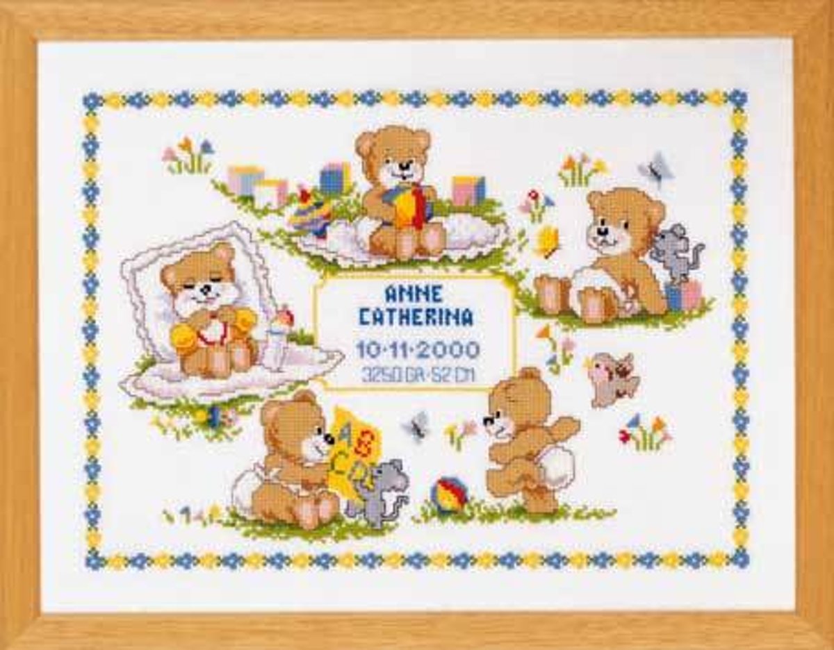 borduurpakket 70.735 dag van een beertje, geboorte (incl. blauw/rose garen)