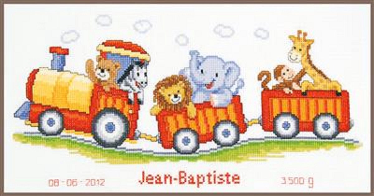 borduurpakket PN0145025 jungle, safaritreintje, geboorte