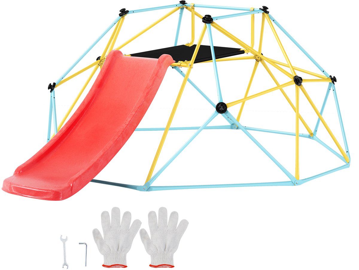 VEVOR Klimkoepel, 8ft Geometrisch   met Glijbaan, voor Kinderen Van 3 Tot 9 Jaar,   500 Lb Draagvermogen, met Klimhandvat, Speeltoestellen voor Binnen En Buiten Ideale Achtertuin