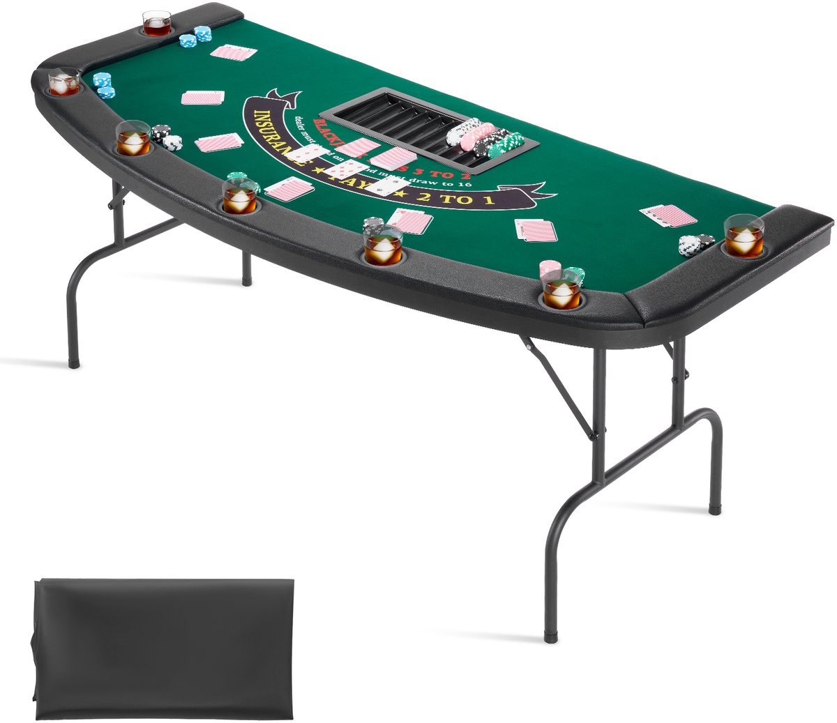 VEVOR Opvouwbare Pokertafel Opvouwbaar voor 7 spelers Speeltafel Semi-ovaal 183cm