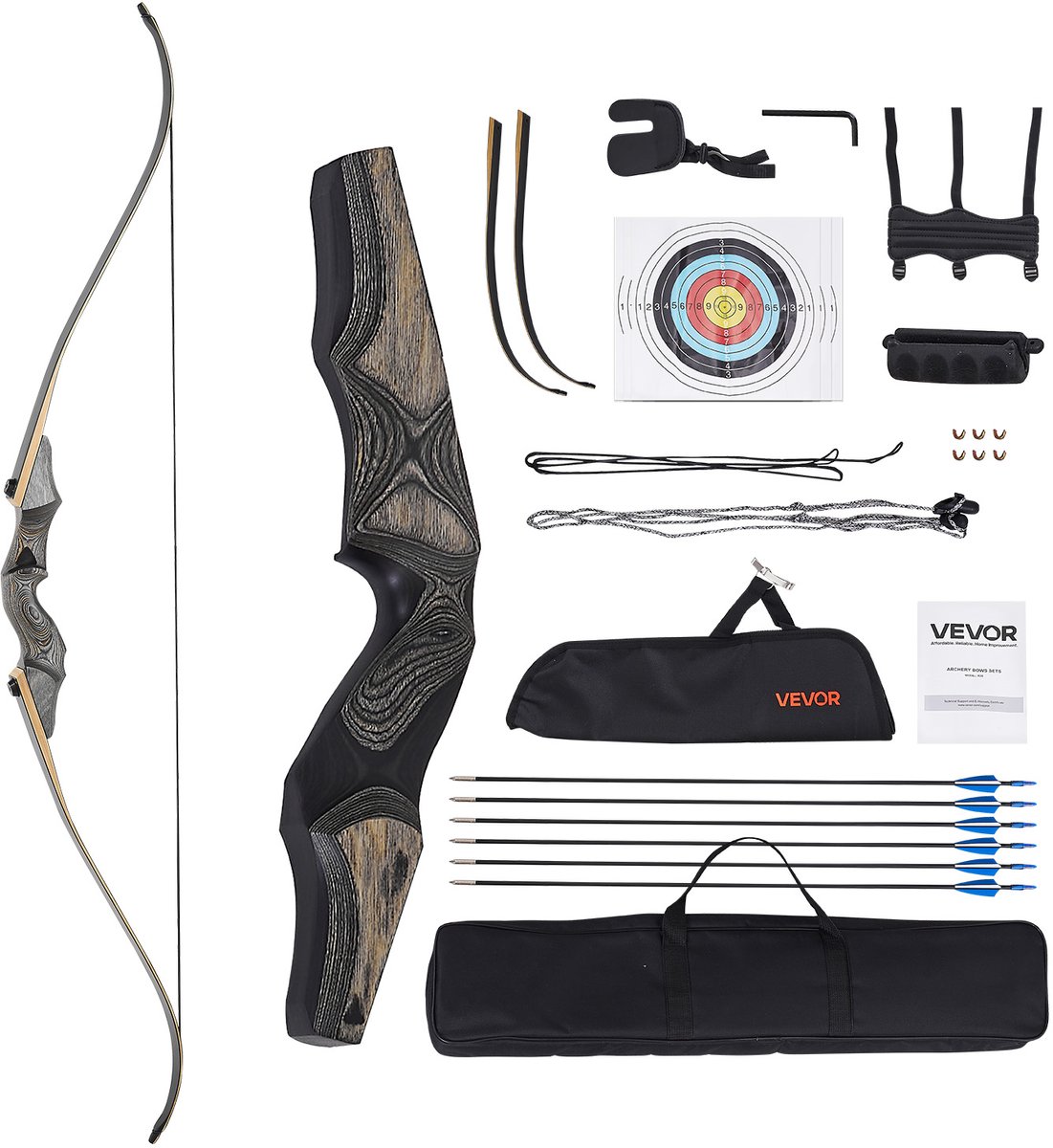 VEVOR Takedown Recurve Boog Houten Boog Pijlen Kit Jacht Oefening 20,41kg 1524mm