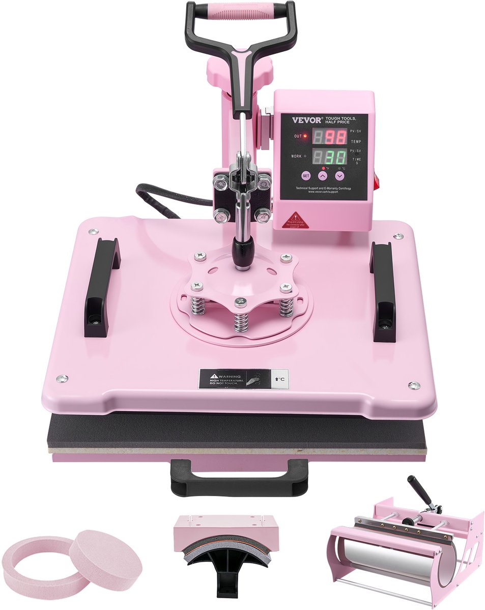 VEVOR Warmtepers Transferpers 30x38cm 5 in 1 Tumbler Press T-shirts Roze
