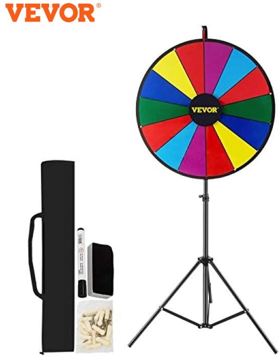 Vevor® Rad van Fortuin - Draaiwiel - Gezelschapsspel - 14 Vakken - In Hoogte Verstelbaar - Opvouwbaar - Incl Accessoires - Ø 46cm