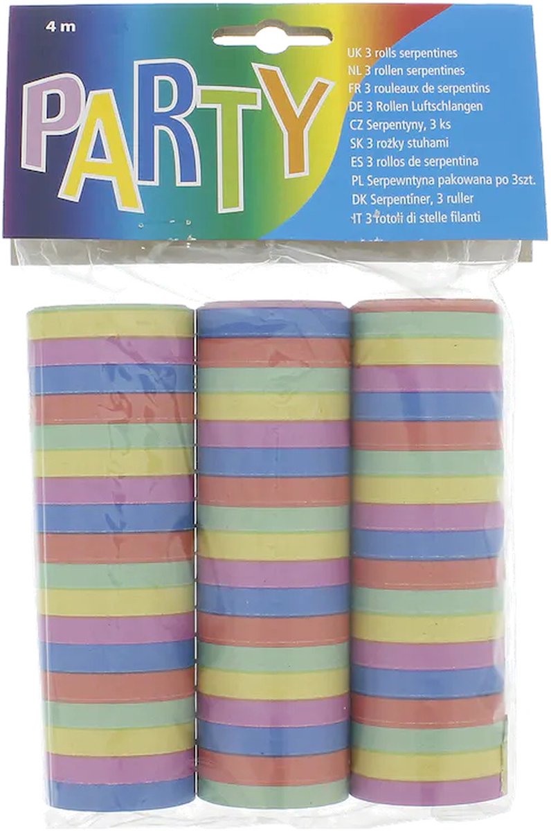 Serpetines Carnaval 3 stuks van 4 meter - Decoratie - Serpetine - Regenboog